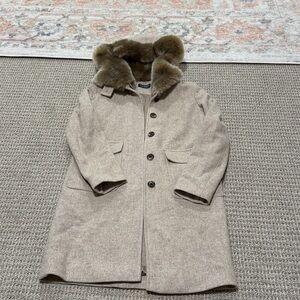 Lauren Ralph Lauren Tan Wool Faux Fur Collar Winter Coat